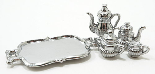 Dollhouse Miniature Silver Tea Set
